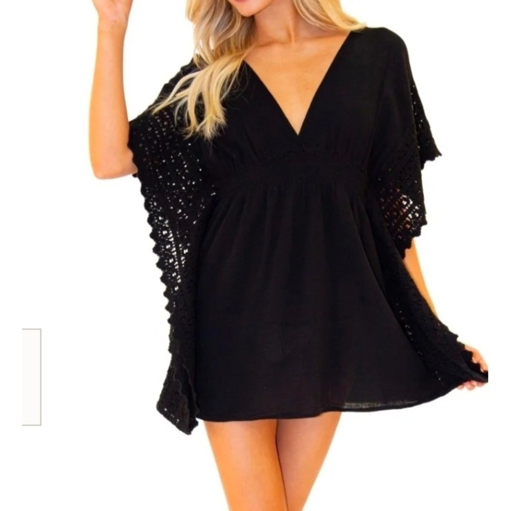 Seaspice Resort Wear XL Isla Crochet Swim Cover Up Black 100% Peruvian Cotton